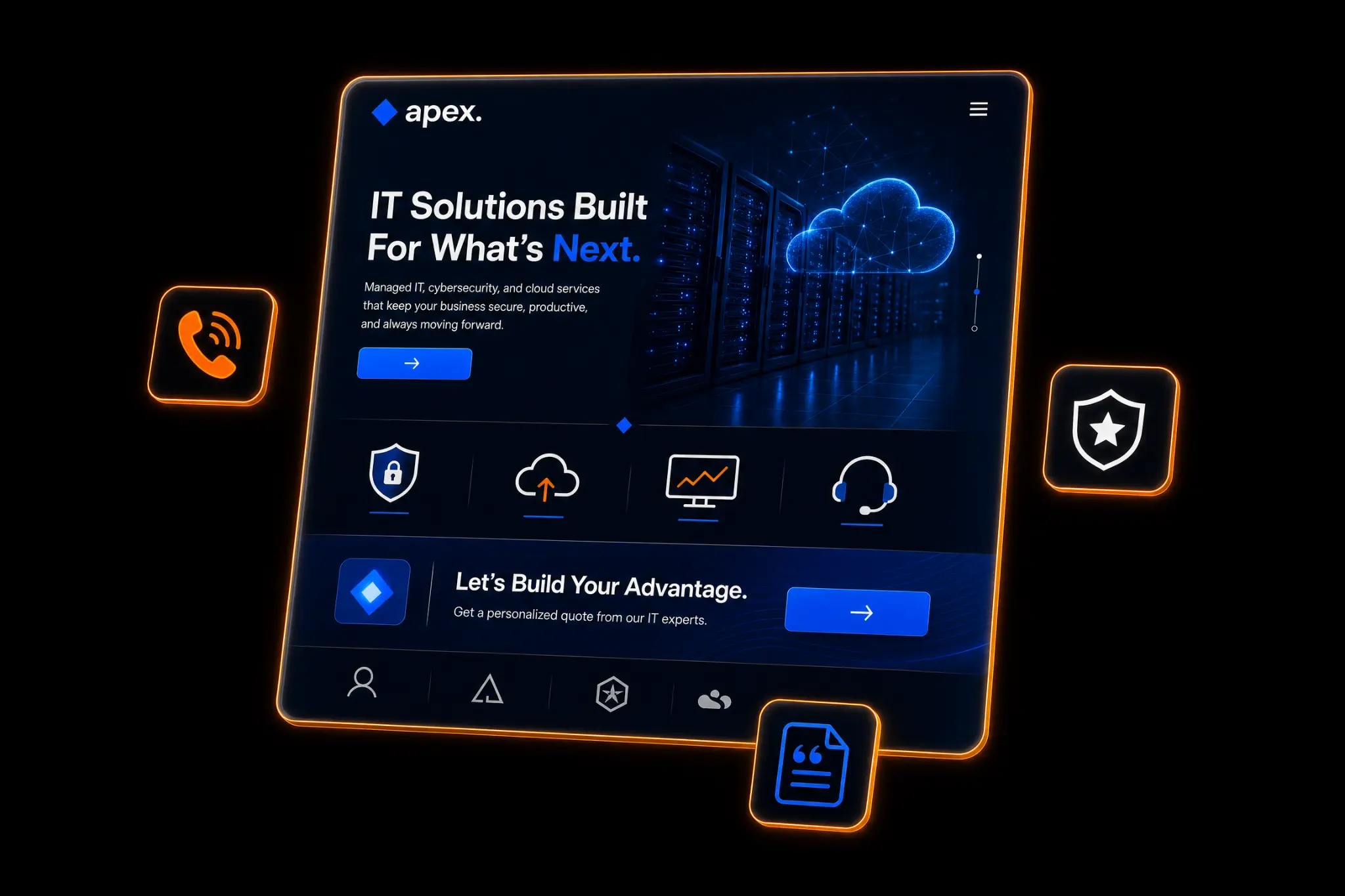 Apex one-page IT services website with call, trust, and quote actions