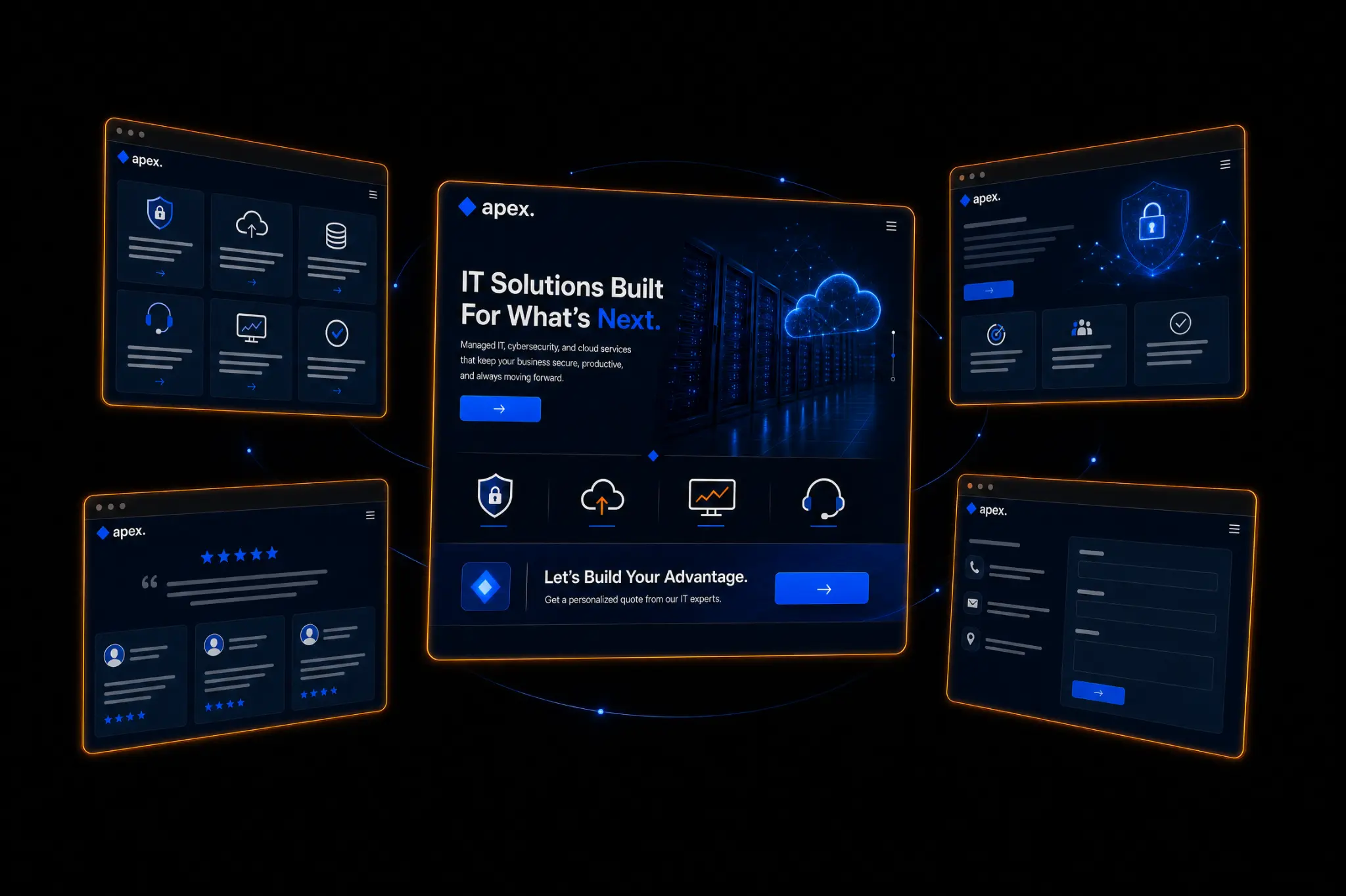 Apex connected multi-page IT services website system